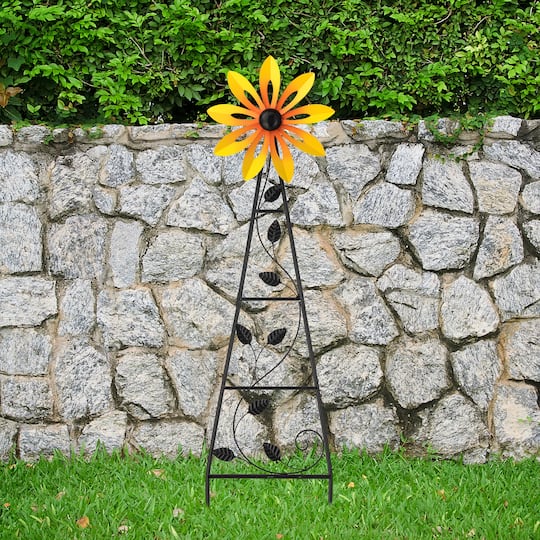 Glitzhome® 44" Metal Flower Wind Spinner Garden Stake